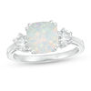 Thumbnail Image 1 of 8.0mm Cushion-Cut Lab-Created Opal and White Sapphire Three Stone Ring in Sterling Silver