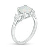 Thumbnail Image 3 of 8.0mm Cushion-Cut Lab-Created Opal and White Sapphire Three Stone Ring in Sterling Silver