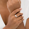 Thumbnail Image 2 of Button Freshwater Cultured Pearl and 4.0mm Lab-Created White Sapphire Three Stone Ring in Sterling Silver