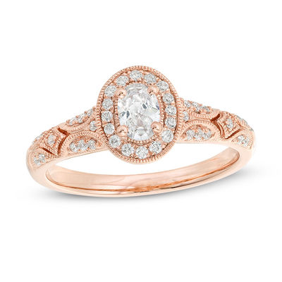 1 2 Ct T W Oval Diamond Frame Art Deco Engagement Ring In 14k Rose Gold Size 7 1 2 Ct T W Oval Diamond Frame Art Deco Engagement Ring In 14k Rose Gold Size 7