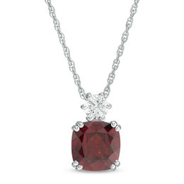 8.0mm Cushion-Cut Garnet and Lab-Created White Sapphire Pendant in Sterling Silver
