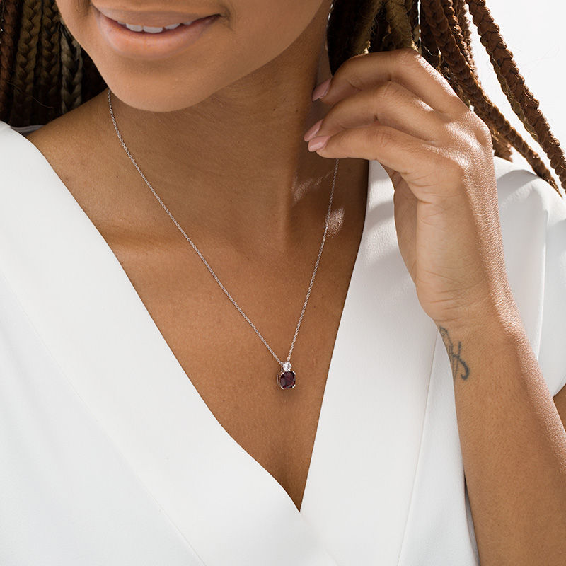 Main Image 2 of 8.0mm Cushion-Cut Garnet and Lab-Created White Sapphire Pendant in Sterling Silver