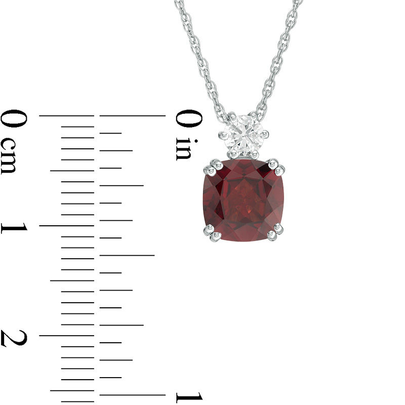 Main Image 3 of 8.0mm Cushion-Cut Garnet and Lab-Created White Sapphire Pendant in Sterling Silver