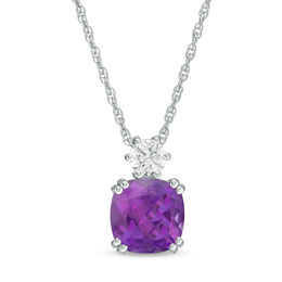8.0mm Cushion-Cut Amethyst and Lab-Created White Sapphire Pendant in Sterling Silver