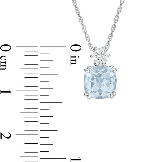 8.0mm Cushion-Cut Lab-Created Blue Spinel and White Sapphire Pendant in Sterling Silver