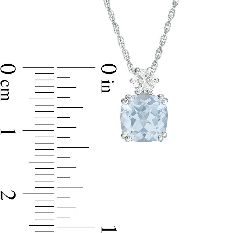 Main Image 3 of 8.0mm Cushion-Cut Lab-Created Blue Spinel and White Sapphire Pendant in Sterling Silver