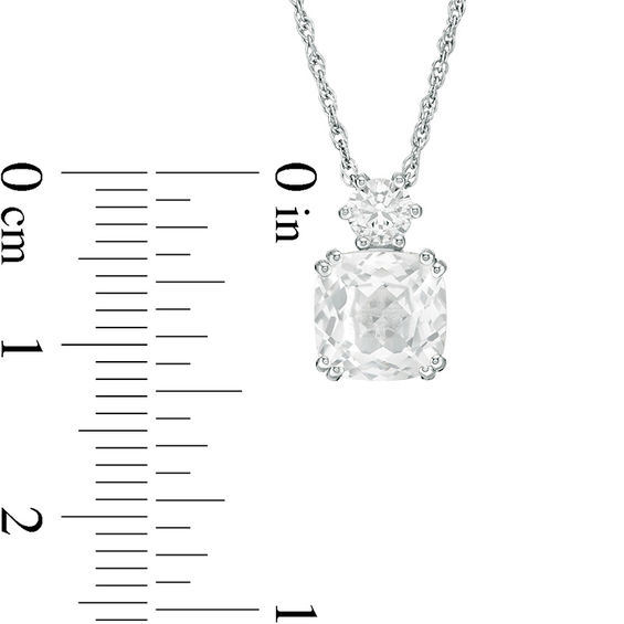 8.0mm Cushion-Cut and Round Lab-Created White Sapphire Pendant in Sterling Silver
