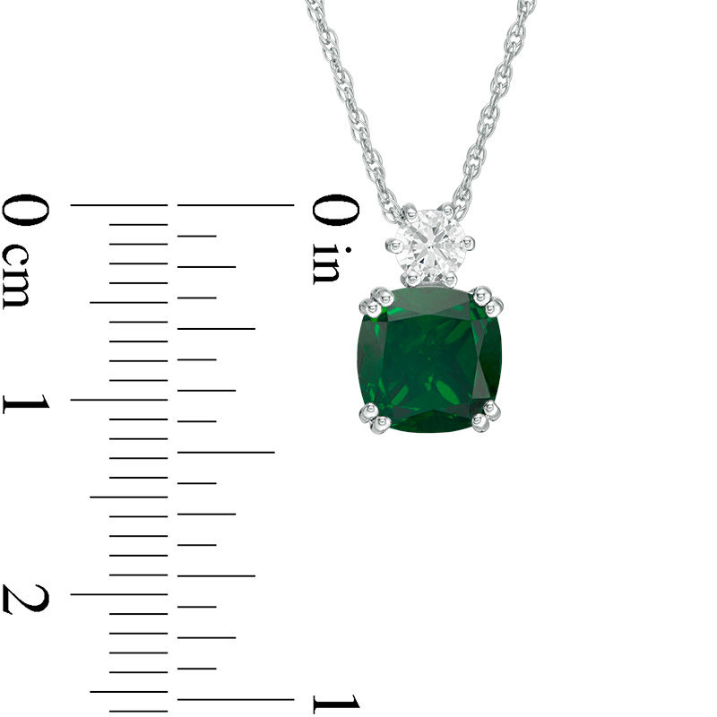 8.0mm Cushion-Cut Green Quartz Doublet and Lab-Created White Sapphire Pendant in Sterling Silver