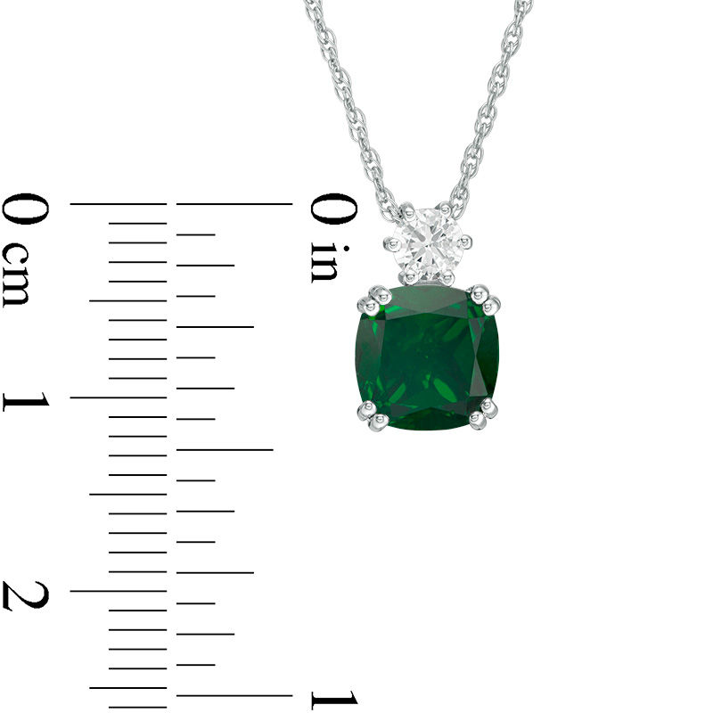 Main Image 3 of 8.0mm Cushion-Cut Green Quartz Doublet and Lab-Created White Sapphire Pendant in Sterling Silver