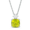 Thumbnail Image 1 of 8.0mm Cushion-Cut Peridot and Lab-Created White Sapphire Pendant in Sterling Silver