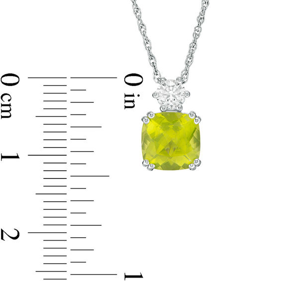 8.0mm Cushion-Cut Peridot and Lab-Created White Sapphire Pendant in Sterling Silver