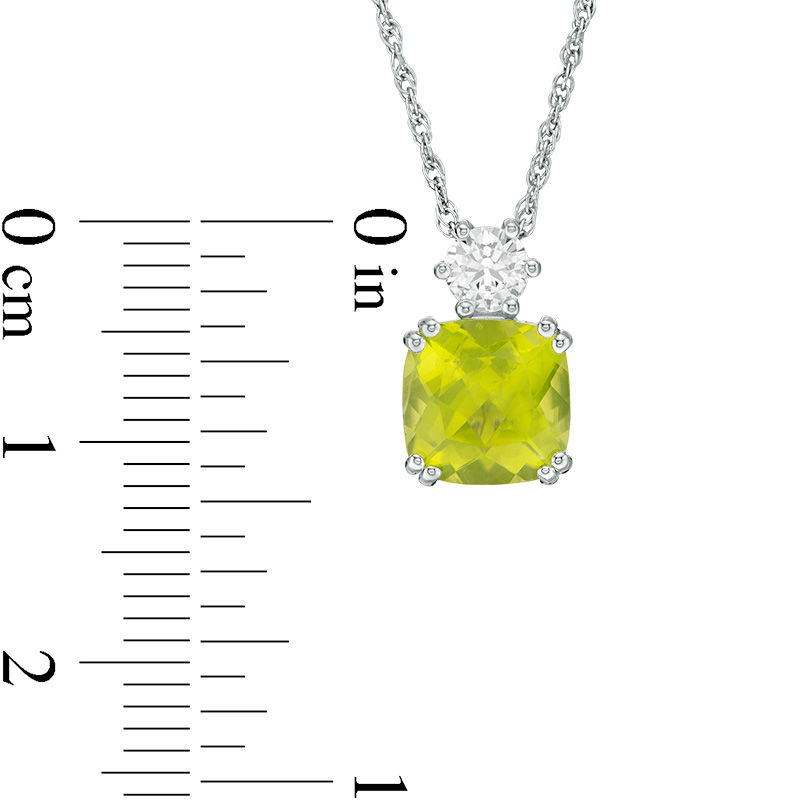 Main Image 3 of 8.0mm Cushion-Cut Peridot and Lab-Created White Sapphire Pendant in Sterling Silver