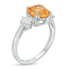 Thumbnail Image 2 of 8.0mm Cushion-Cut Citrine and 4.0mm Lab-Created White Sapphire Three Stone Ring in Sterling Silver