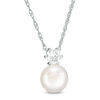 Thumbnail Image 1 of 7.5-8.0mm Button Freshwater Cultured Pearl and Lab-Created White Sapphire Pendant in Sterling Silver