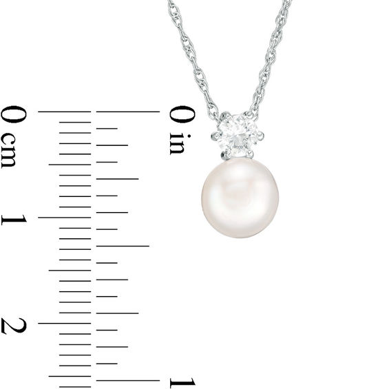 7.5-8.0mm Button Freshwater Cultured Pearl and Lab-Created White Sapphire Pendant in Sterling Silver