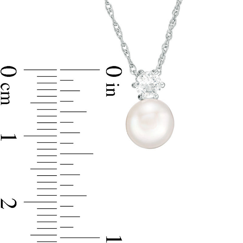 Main Image 3 of 7.5-8.0mm Button Freshwater Cultured Pearl and Lab-Created White Sapphire Pendant in Sterling Silver