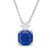 Thumbnail Image 0 of 8.0mm Cushion-Cut Lab-Created Blue and White Sapphire Pendant in Sterling Silver