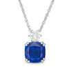 Thumbnail Image 1 of 8.0mm Cushion-Cut Lab-Created Blue and White Sapphire Pendant in Sterling Silver