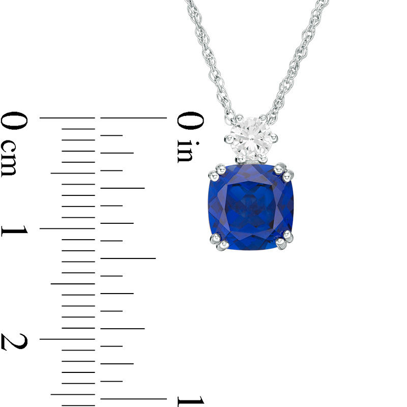 Main Image 3 of 8.0mm Cushion-Cut Lab-Created Blue and White Sapphire Pendant in Sterling Silver