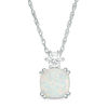 Thumbnail Image 1 of 8.0mm Cushion-Cut Lab-Created Opal and White Sapphire Pendant in Sterling Silver