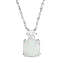 8.0mm Cushion-Cut Lab-Created Opal and White Sapphire Pendant in Sterling Silver