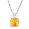 Thumbnail Image 0 of 8.0mm Cushion-Cut Citrine and Lab-Created White Sapphire Pendant in Sterling Silver