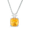 Thumbnail Image 1 of 8.0mm Cushion-Cut Citrine and Lab-Created White Sapphire Pendant in Sterling Silver