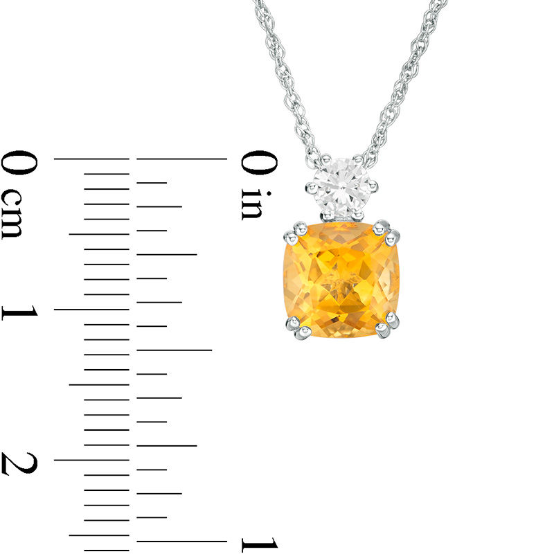 8.0mm Cushion-Cut Citrine and Lab-Created White Sapphire Pendant in Sterling Silver