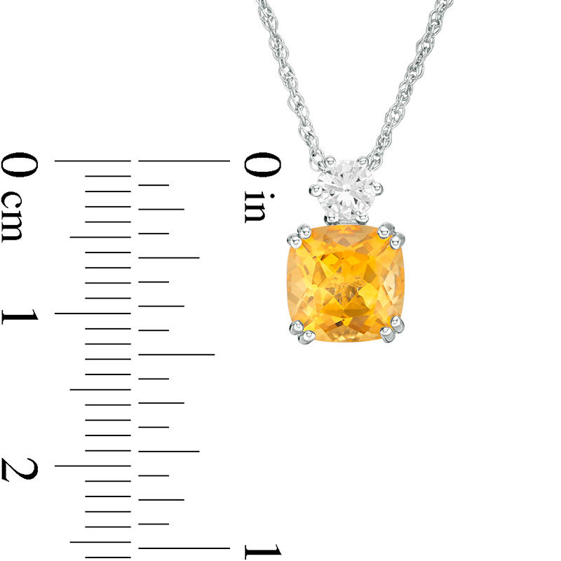 Main Image 3 of 8.0mm Cushion-Cut Citrine and Lab-Created White Sapphire Pendant in Sterling Silver