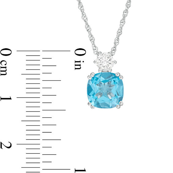 8.0mm Cushion-Cut Swiss Blue Topaz and Lab-Created White Sapphire Pendant in Sterling Silver