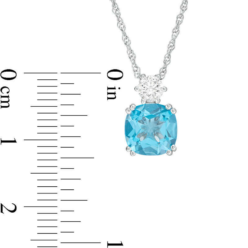 8.0mm Cushion-Cut Swiss Blue Topaz and Lab-Created White Sapphire Pendant in Sterling Silver