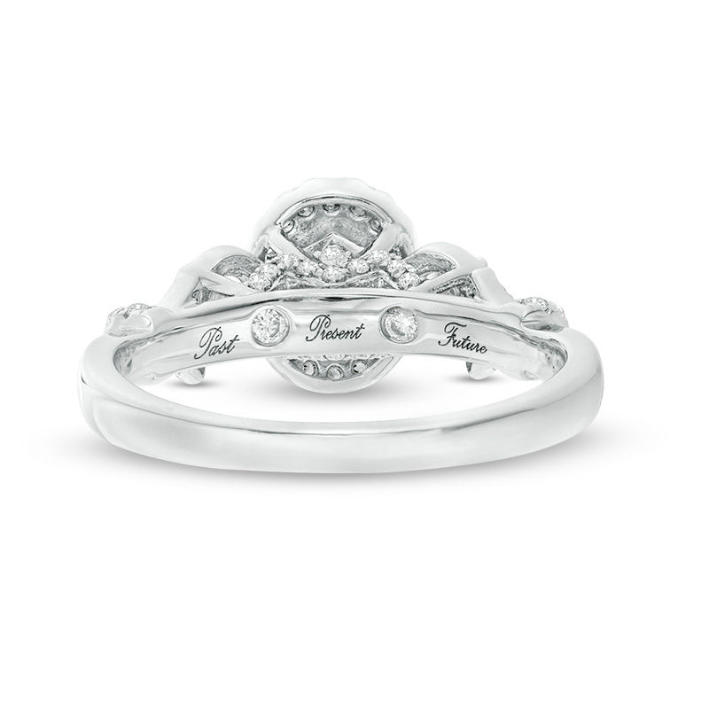 Main Image 4 of 1 CT. T.W. Oval Diamond Past Present Future® Frame Vintage-Style Engagement Ring in 14K White Gold - Size 7