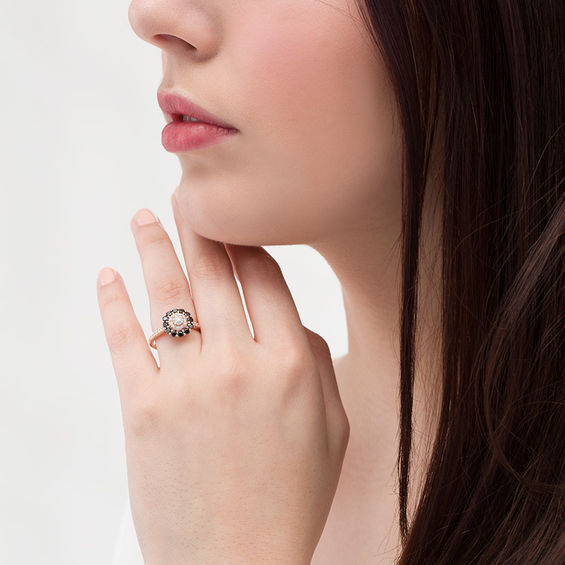 1 CT. T.w. Enhanced Black and White Diamond Double Frame Engagement Ring in 10K Rose Gold - Size 7
