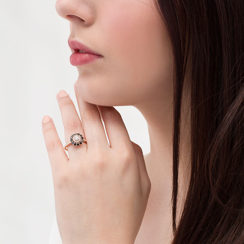 Main Image 2 of 1 CT. T.W. Enhanced Black and White Diamond Double Frame Engagement Ring in 10K Rose Gold - Size 7