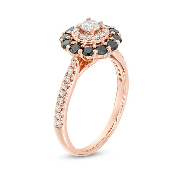 1 CT. T.w. Enhanced Black and White Diamond Double Frame Engagement Ring in 10K Rose Gold - Size 7