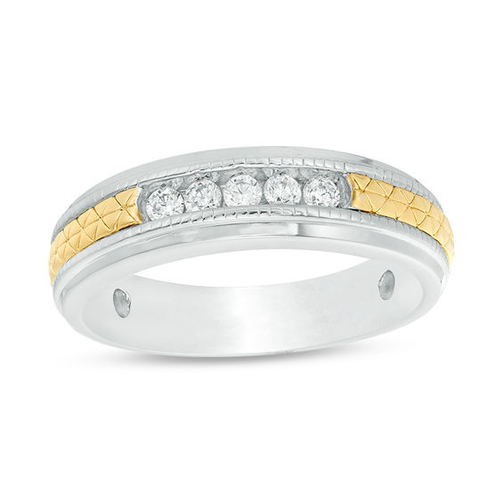1/4 CT. T.w. Diamond Five Stone Anniversary Band in Sterling Silver and 14K Gold Plate - Size 10