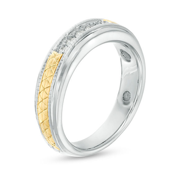 1/4 CT. T.w. Diamond Five Stone Anniversary Band in Sterling Silver and 14K Gold Plate - Size 10