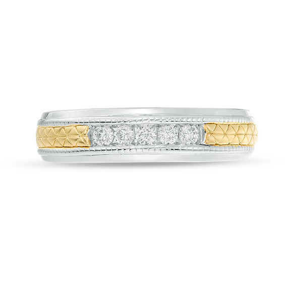 1/4 CT. T.w. Diamond Five Stone Anniversary Band in Sterling Silver and 14K Gold Plate - Size 10