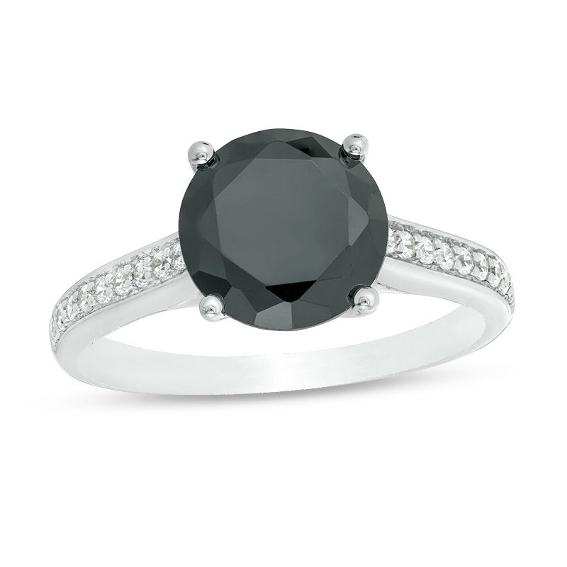 Main Image 1 of 3-3/8 CT. T.W. Enhanced Black and White Diamond Engagement Ring in 14K White Gold - Size 7