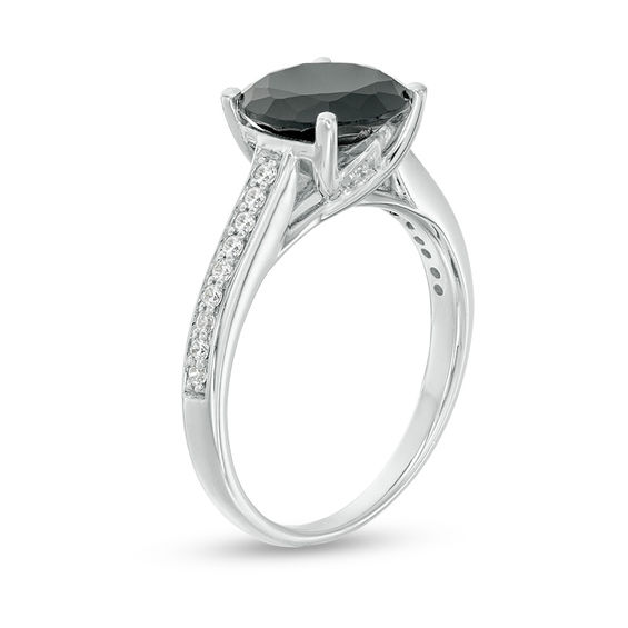 3-3/8 CT. T.w. Enhanced Black and White Diamond Engagement Ring in 14K White Gold - Size 7