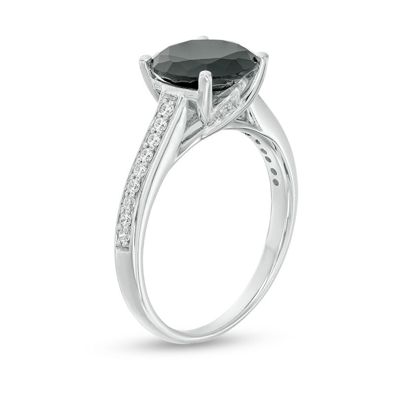 Main Image 3 of 3-3/8 CT. T.W. Enhanced Black and White Diamond Engagement Ring in 14K White Gold - Size 7