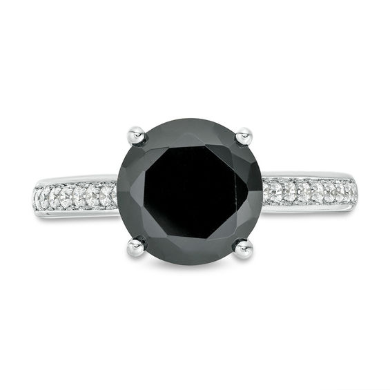 3-3/8 CT. T.w. Enhanced Black and White Diamond Engagement Ring in 14K White Gold - Size 7