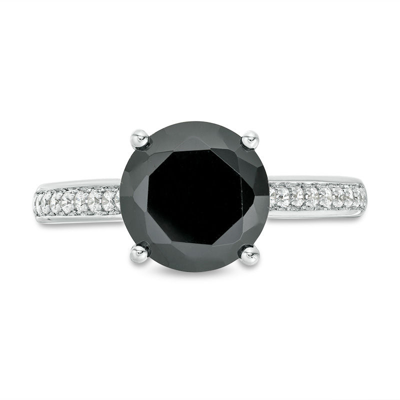 Main Image 4 of 3-3/8 CT. T.W. Enhanced Black and White Diamond Engagement Ring in 14K White Gold - Size 7
