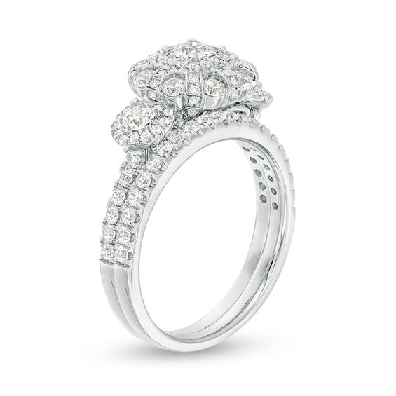 1-1/2 CT. T.w. Princess-Cut Diamond Past Present Future® Double Frame Bridal Set in 10K White Gold