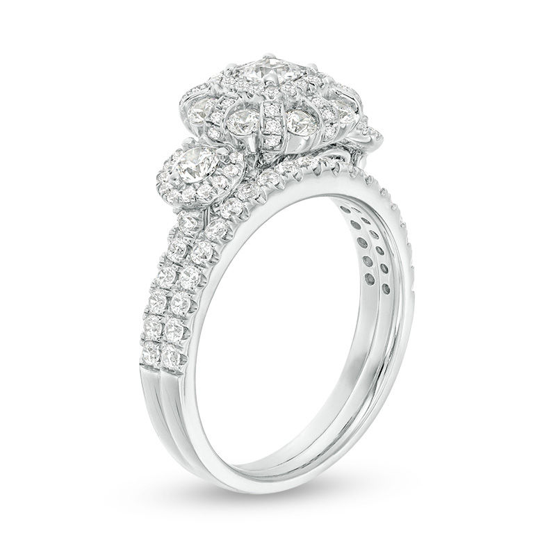 Main Image 3 of 1-1/2 CT. T.W. Princess-Cut Diamond Past Present Future® Double Frame Bridal Set in 10K White Gold