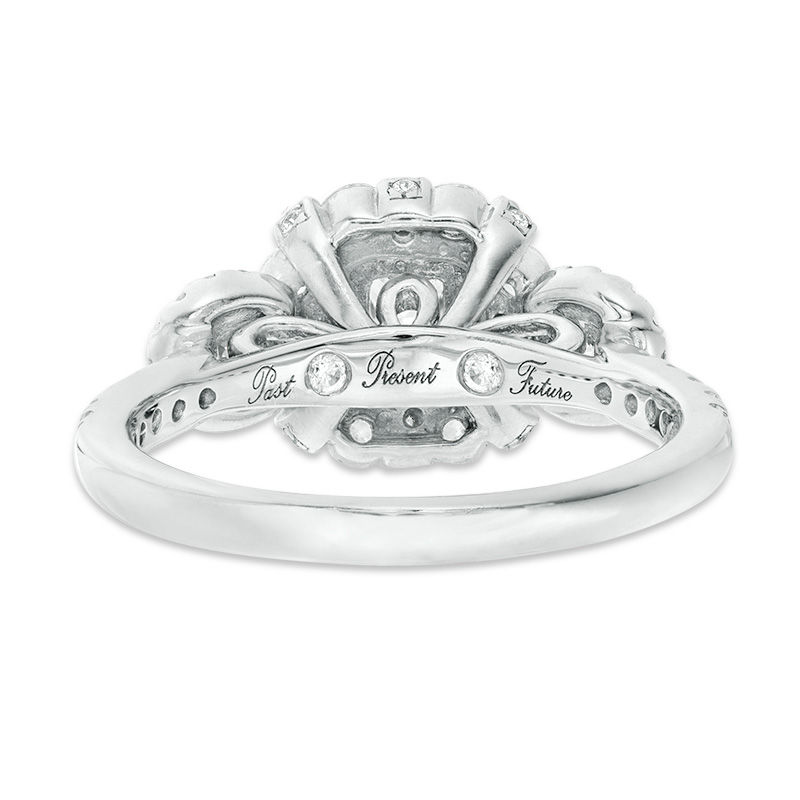 Main Image 4 of 1-1/2 CT. T.W. Princess-Cut Diamond Past Present Future® Double Frame Bridal Set in 10K White Gold