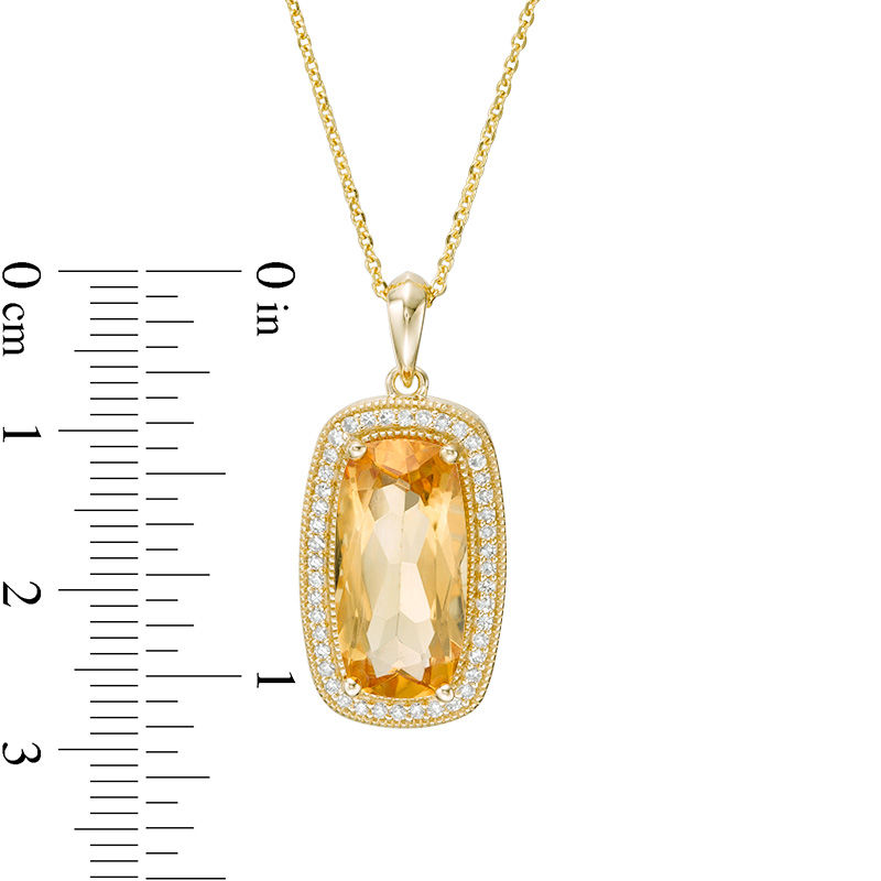 Main Image 4 of Elongated Cushion-Cut Citrine and 1/5 CT. T.W. Diamond Frame Vintage-Style Drop Pendant in 10K Gold