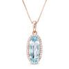 Thumbnail Image 1 of Elongated Oval Sky Blue Topaz and 1/6 CT. T. Diamond Frame Drop Pendant in 10K Rose Gold