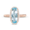 Thumbnail Image 4 of Elongated Oval Sky Blue Topaz and 1/6 CT. T.W. Diamond Frame Ring in 10K Rose Gold