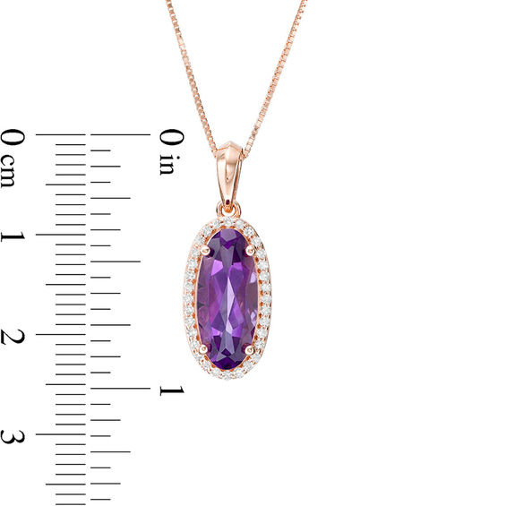 Elongated Oval Amethyst and 1/6 CT. T.w. Diamond Frame Drop Pendant in 10K Rose Gold